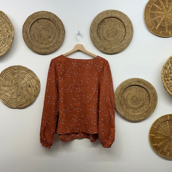 NEW ANA Long Sleeve Tunic Blouse Plus Size 1X Flower Floral Button Up Orange - Picture 3 of 9